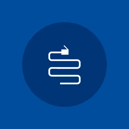 Kabel Symbol in Weiß auf blauem Hintergrund