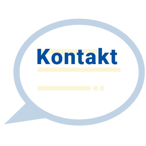 Weiter zum den Kontaktmöglichkeiten - Kontakt Aufschrift mit einer Sprechblase im Hintergrund